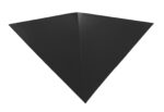 A black, flat, triangular shape with symmetrical straight edges and a sharp point at the top, resembling a paper airplane viewed from above on a white background.