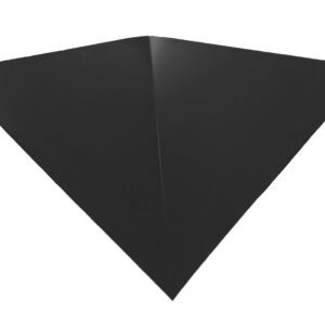 A black, flat, triangular shape with symmetrical straight edges and a sharp point at the top, resembling a paper airplane viewed from above on a white background.
