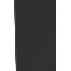 A tall, rectangular, black panel standing upright against a white background. The panel has a smooth surface and slightly angled sides, giving a sense of depth.