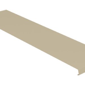A beige metal strip with a folded edge and a small hole in one corner. The surface appears smooth and the strip is positioned with a slight perspective, showing its length and angular fold.