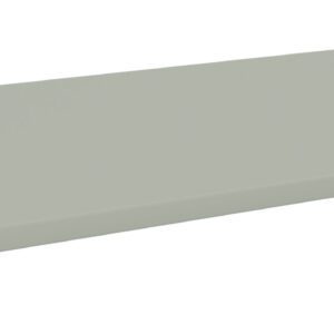 A flat, rectangular, light gray shelf or panel with a thin profile against a white background.