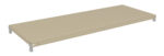 A beige, rectangular shelf panel with metal brackets on each corner is shown against a white background. The panel has evenly spaced holes along its edges, suggesting a design for adjustable height or attachment.