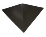 A triangular, dark metal object with a smooth, reflective surface, resembling an unfolded paper fortune teller or a stealth aircraft, viewed from above against a plain white background.