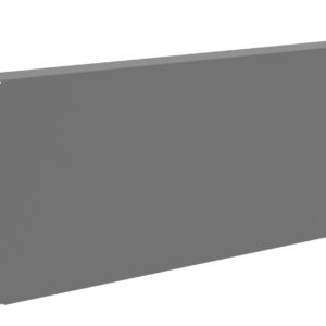 A rectangular, flat gray metal panel with smooth surfaces and rounded edges is shown. The panel has a few small circular holes along its left edge, suggesting it might be used for mounting or connecting to other structures.