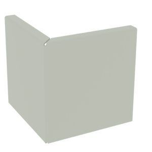 A light grey, L-shaped object with smooth surfaces, resembling a corner wall section, resting against a plain white background.