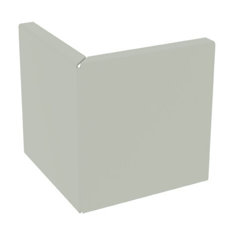 A light grey, L-shaped object with smooth surfaces, resembling a corner wall section, resting against a plain white background.