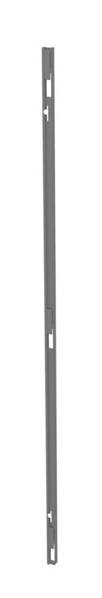 A long, thin, rectangular gray metal bar with evenly spaced square cutouts along its length. The bar appears to be part of a structural or mounting system.