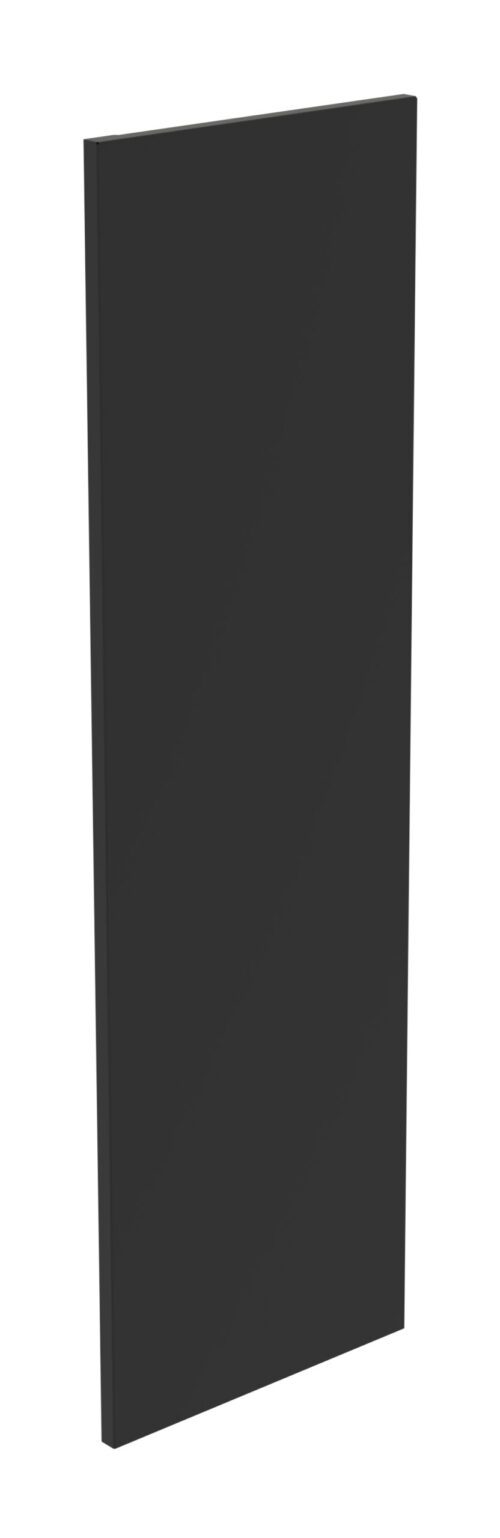 A flat, vertical black rectangle is shown against a white background, resembling a door or panel. The surface appears smooth and solid, with sharp, clean edges.