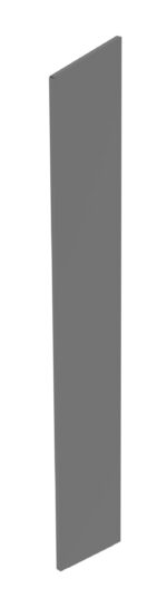 A tall, rectangular, gray panel is standing upright against a plain white background.