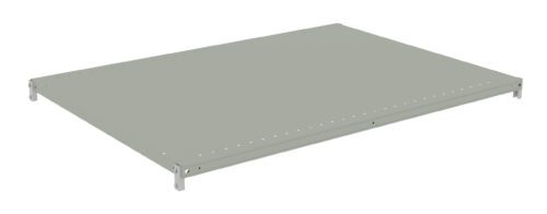 xsendggpqzt5d78nhd3a.jpg A flat, rectangular metal shelf with a gray finish and small holes along the edges, mounted on short support brackets at each corner.