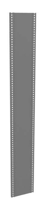 A tall, gray metal panel with a perforated pattern of small holes running vertically along the edges. The panel has a smooth surface and is viewed from an angle, showing its thin profile.