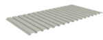 Illustration of a corrugated metal sheet, featuring evenly spaced ridges, displayed at an angle on a white background.