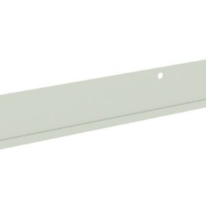A long, thin, light gray metal strip with two holes near each end and a groove running along its length. The strip has a rectangular shape and a smooth surface.
