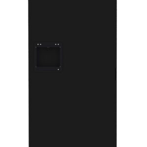 A tall, black, rectangular server cabinet door with a handle on the left side. The door has vent slots at the top and bottom, indicating its designed for ventilation.