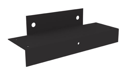 y5nti9aswpzsueutmlwe.jpg Black metal bracket with a flat surface and two perpendicular, vertical flanges on opposite ends, each with circular holes for mounting or attaching purposes.