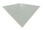 A simple grey paper airplane on a white background, viewed from the top showing its triangular shape and pointed tip.