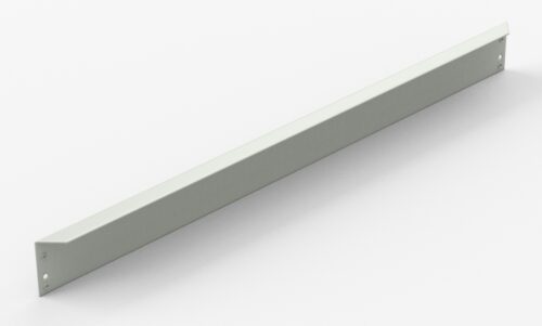y9iezkobts87esa8asza.jpg A long, rectangular metal bracket with a light gray finish and pre-drilled holes at both ends, placed diagonally on a plain white background.