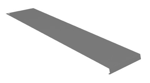 ybj44b2axf7ckrezqxsh.jpg Image of a grey metal angle or bracket, lying flat on a white background. The piece has a long rectangular shape with a bent edge and a hole at one end.