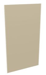 A beige sheet of continuous computer paper is shown vertically against a white background. It has perforated sides and a slightly angled front view.
