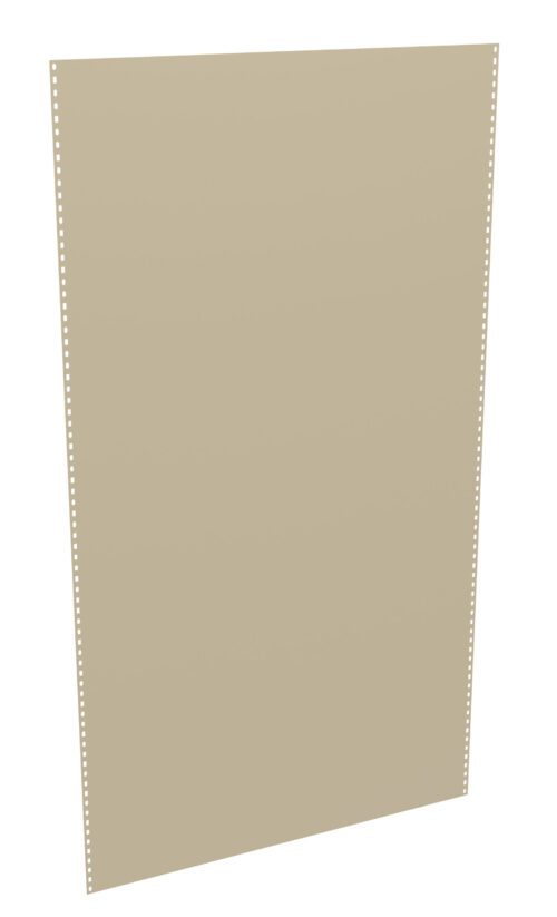 A beige sheet of continuous computer paper is shown vertically against a white background. It has perforated sides and a slightly angled front view.