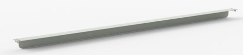 A long, slender, gray metal bar with a smooth surface is shown on a white background. The bar has small mounting holes at both ends.