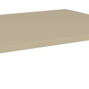 A beige, rectangular metal object with a flat surface and two short side supports, resembling a simple shelf or stand. The object has a minimalistic design and is viewed from a low angle.