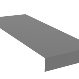 A long, flat, gray metal Z-channel piece with a right-angle bend at one end, extending away from the viewer on a white background.