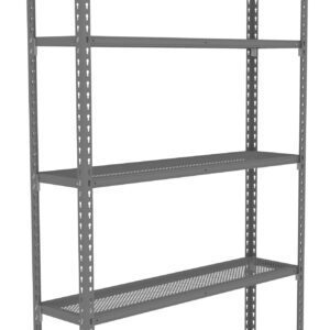 Metal shelving unit with five adjustable shelves, designed for storage and organization. The structure is open on all sides, showing perforated shelves for ventilation. The industrial style is suitable for garages, warehouses, or workshops.