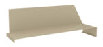 A beige, minimalist, L-shaped metal shelf with a back support and open sides, angled slightly upward, isolated on a white background.