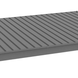 3D rendering of a gray metal platform with a grid pattern. The platform is rectangular and appears elevated with support brackets at each corner.