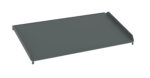 A flat, rectangular metal sheet with slightly raised edges, positioned against a plain white background. The sheet is gray and has small protrusions at each corner.