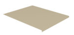 A beige, flat rectangular metal sheet with slightly raised edges on three sides is displayed against a white background, positioned diagonally from the top left to the bottom right.