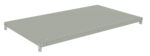 A light gray metal storage shelving unit with a flat, perforated surface and reinforced triangular bracket corners. It is designed for heavy-duty storage and organization.