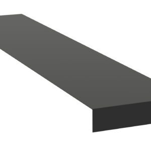 A 3D rendering of a long, rectangular, black object on a white background, resembling a flat plank or shelf with uniform thickness and smooth edges.