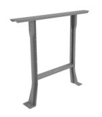 A metal table frame with a rectangular top support and two vertical legs. The legs have wide bases with bolt holes for securing to the floor. The design is simple and industrial.