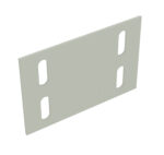 A rectangular, light gray metal plate with four oblong slots, two near each side, is set against a plain white background.