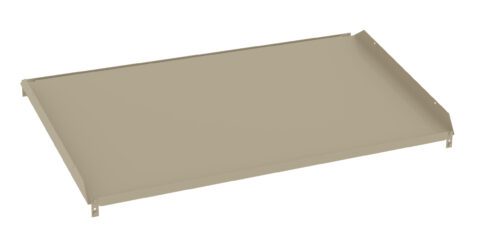 A beige, rectangular metal tray with slightly raised edges and small brackets at each corner, viewed from a three-quarter angle.