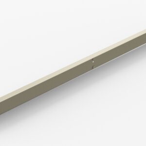 A long, thin, beige metal bracket with pre-drilled holes, viewed against a plain white background.