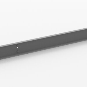 Grey metal support bracket with multiple holes for mounting, shown against a white background. Its long and narrow, suggesting usage in construction or furniture assembly.