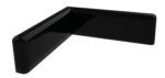 A glossy black, L-shaped object with smooth edges, appearing to be a decorative corner piece or bracket, set against a white background.