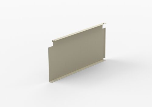 yxgazsam8xxyhk4ekomn.jpg A beige, rectangular metal panel with two small holes on each side is standing upright against a plain white background. The panel has a notch on the top and bottom edges.