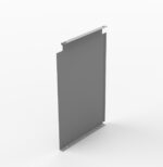 A metallic rectangular panel with mounting holes at each corner, set against a plain white background. The panel has a cutout section and appears slightly elevated.