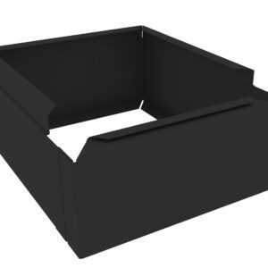 A black, open-top rectangular cardboard box is shown. The box is unfolded and laid flat with the flaps visible on the sides, suggesting it is ready for assembly or use. The background is plain white.