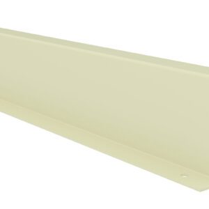 A light beige metal bracket with a Z-shaped profile is shown. It has mounting holes on both ends and is angled slightly to the left.