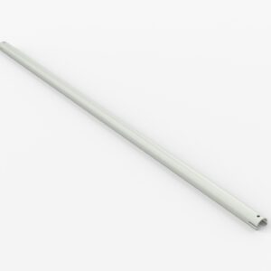 A simple, straight white metal rod laid diagonally on a white background.
