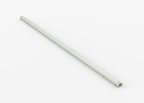 A simple, straight white metal rod laid diagonally on a white background.