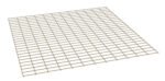 A beige, grid-like rack is seen at an angle. It consists of evenly spaced square openings and appears to be made of metal or plastic. The rack is on a plain white background, allowing its structure to be clearly visible.