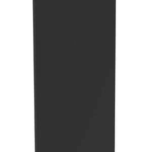 A tall, rectangular black panel standing upright at a slight angle against a plain white background.