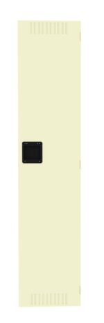 Tall beige locker door with vertical slits on the top and bottom, featuring a black rectangular handle in the center. The door is isolated on a white background.