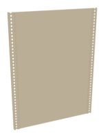 A beige, rectangular metal panel with evenly spaced square holes along its vertical edges. The panel appears to be a part of a larger structure or system, possibly for mounting or shelving purposes.